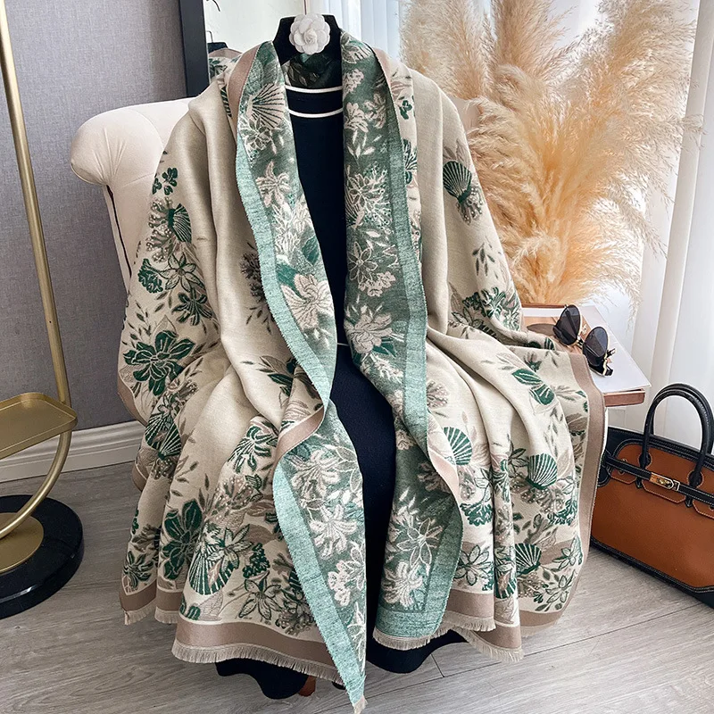 

New high-end floral winter scarf, faux cashmere fashionable versatile shawl, warm jacquard wrap with elegant charm