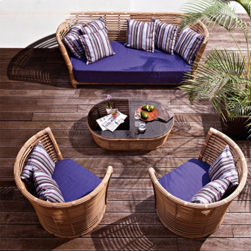 Outdoor waterproof and sun proof sofa, rattan chair, living room combination, rattan woven outdoor furniture