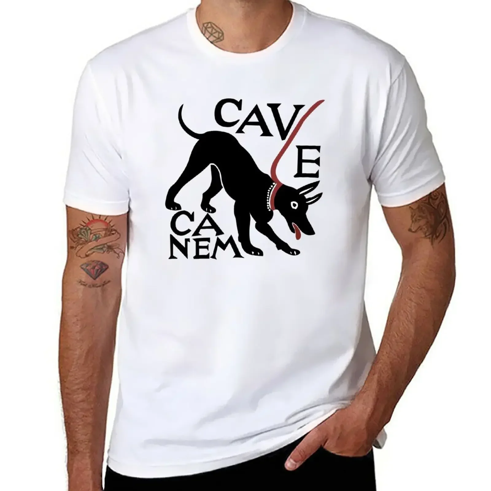 T-Shirt Vintage Blanc pour Homme, Vêtement de la 2e Version, Diversification Canem (Attention au Chien)