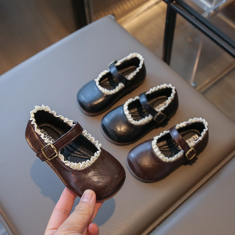 

Toddler Girls Princess Leather Shoes with Lace Trim 2025 New Autumn Kids Mary Jane Shoes Soft Sole Retro Simple Party Dress Up