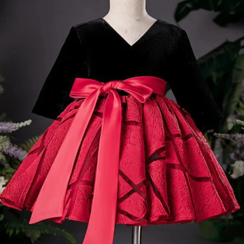 

Красное детское платье для выступления на фортепиано, нарядное платье принцессы для девочки на первый день рождения, праздничный костюм для малышей, официальная одежда для конкурсов красоты, детская одежда