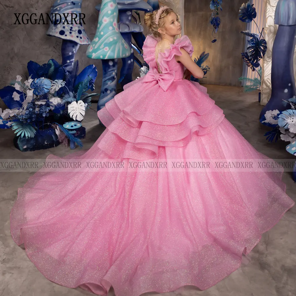 Custom Made Pink Flower Girl Dress 2025 Mini Quinceanera Birthday Party Gown Wedding Formal Pageant Princess Sweety Dress