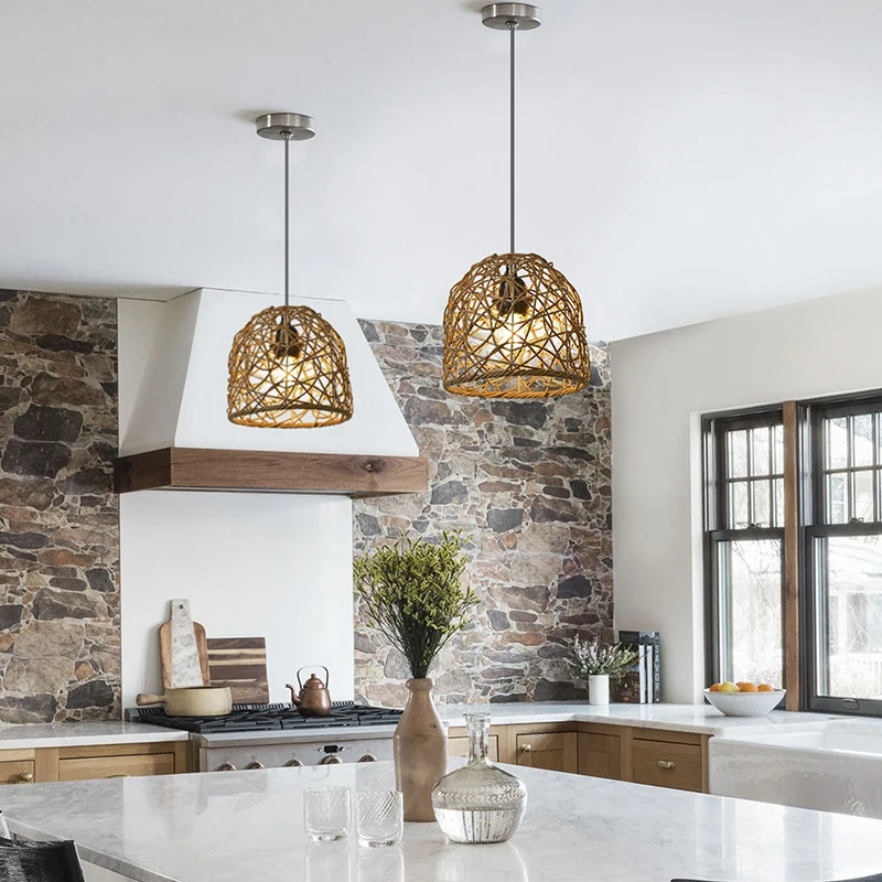 

1 Pc Imitation Rattan Woven Art Lampshade Plastic Rattan Chandelier Lampshade B & B Hotel Restaurant Hanging High-end Lighting
