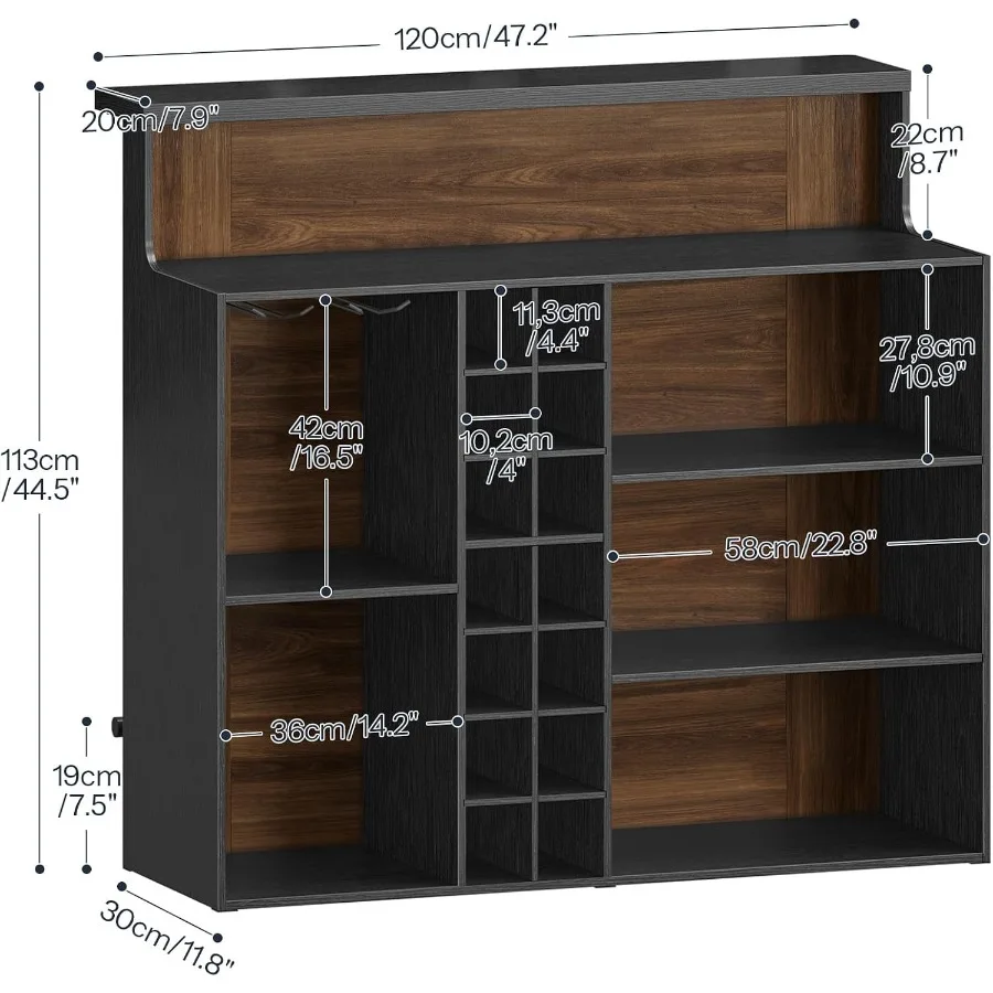 Large Bar Cabinet, 5-Tier Corner Bar Unit with Footrest and LED