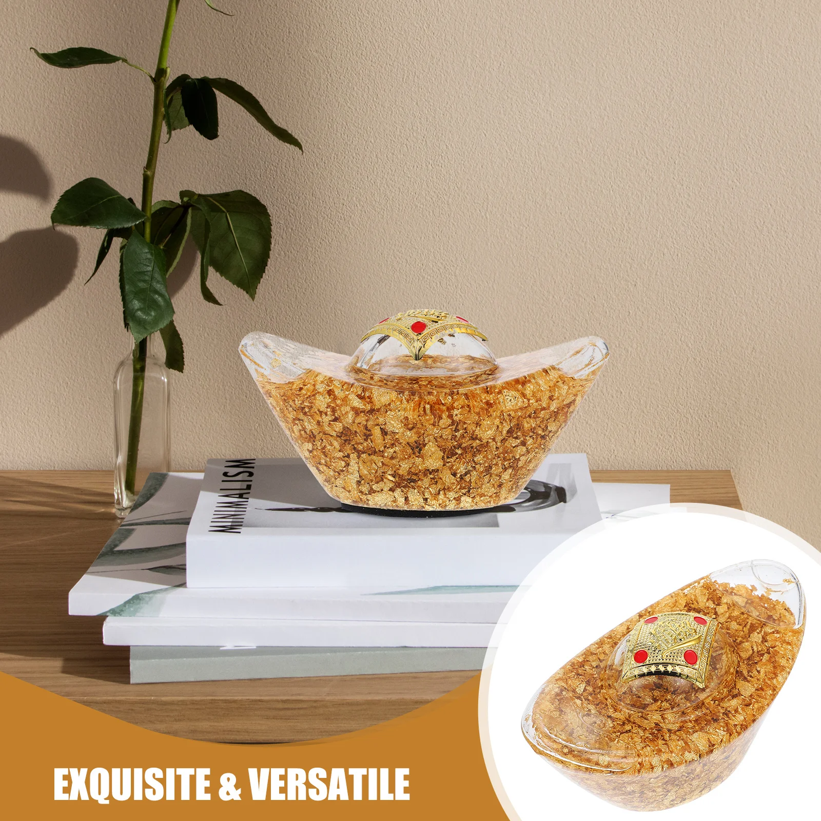 

1pc Crystal Ingot Statue Chinese Style Wealth Decor For Home Office Desktop Ornament Fine Craftsmanship