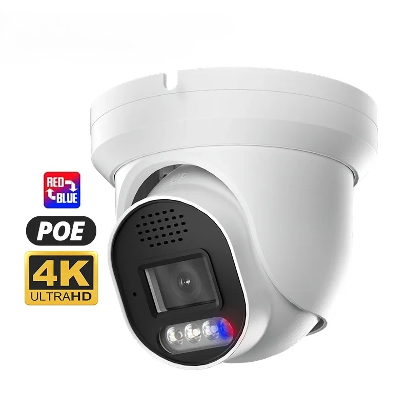 Wholesale 4K 8MP Red-blue Light Alarm POE Camera IP66 Waterproof Night Vision Smart Dual Two-Way Audio Turret Security IP Camera