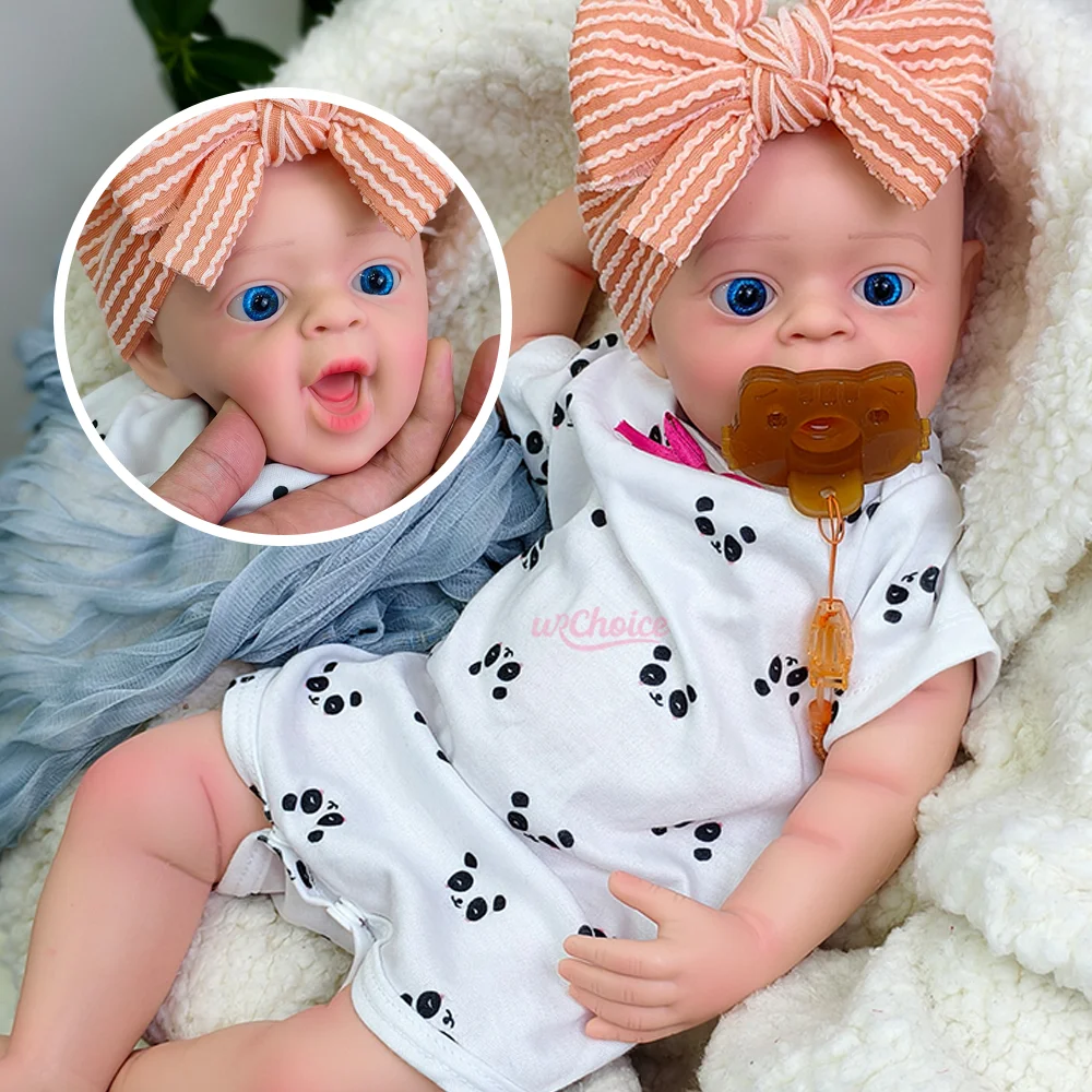 

Реалистичная 18-дюймовая силиконовая кукла Reborn для маленьких мальчиков, реалистичная утяжеленная кукла для новорожденных с открытыми глазами, кукла с открытым ртом, ручная роспись, рождественские подарки