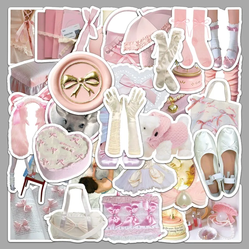 10/50Pcs Beautiful Ballet Style Pink Aesthetic Stickers Cute Ins Decoration Decals DIY Scrapbook Phone Cute Girls Cartoon Decal