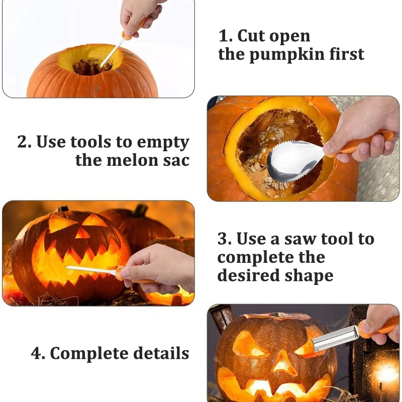 7 قطعة/المجموعة الفولاذ المقاوم للصدأ هالوين اليقطين نحت طقم السكاكين DIY اليدوية فانوس صنع أدوات لمتعة احتفالية #5