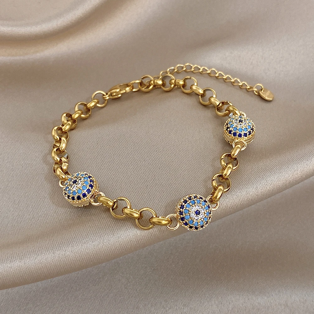 Greatera Blue-eyed Colored Rhinestone Inlaid Ball Bracelet For Women New Style 2026 Trendy Metal Stainless Steel Design Bangles