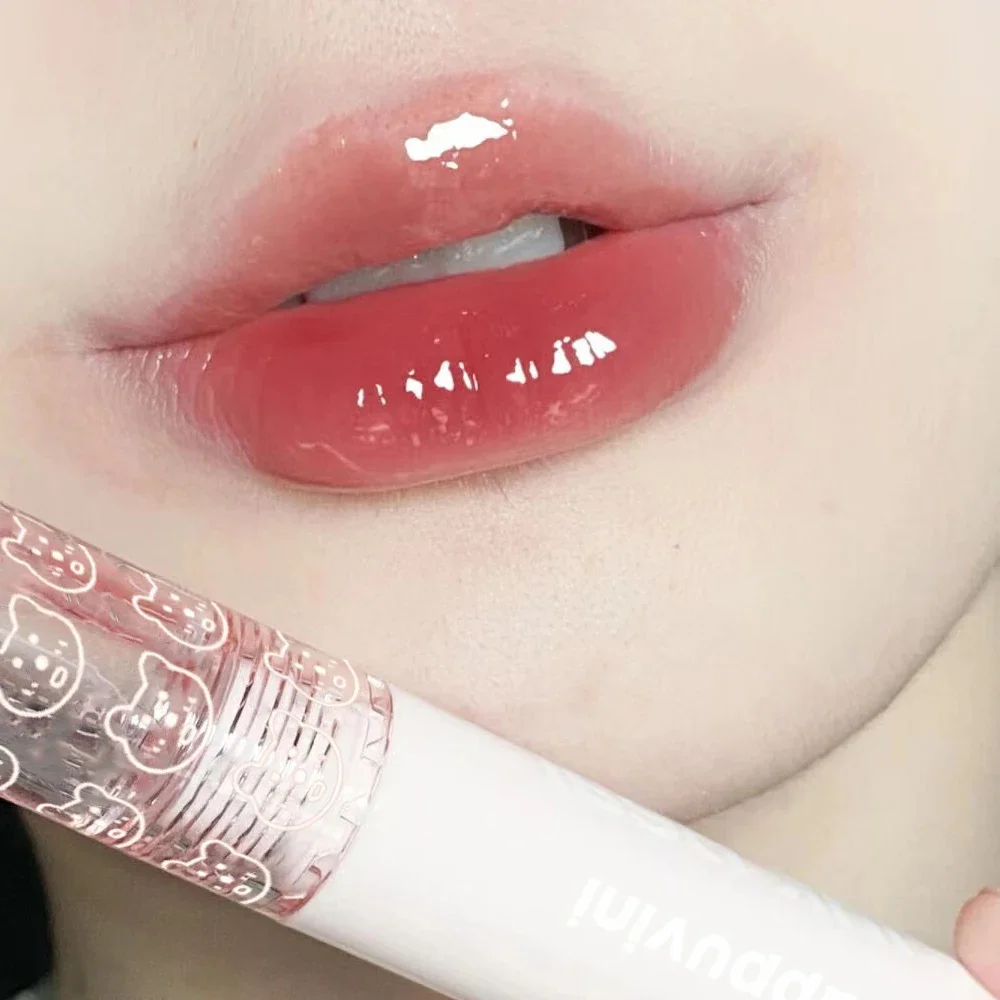 Cherry Pink Water Mirror Lip Glaze Transparent Glass Lip Oil Waterproof Liquid Lipstick Lasting Moisturizing Clear Tint Makeup