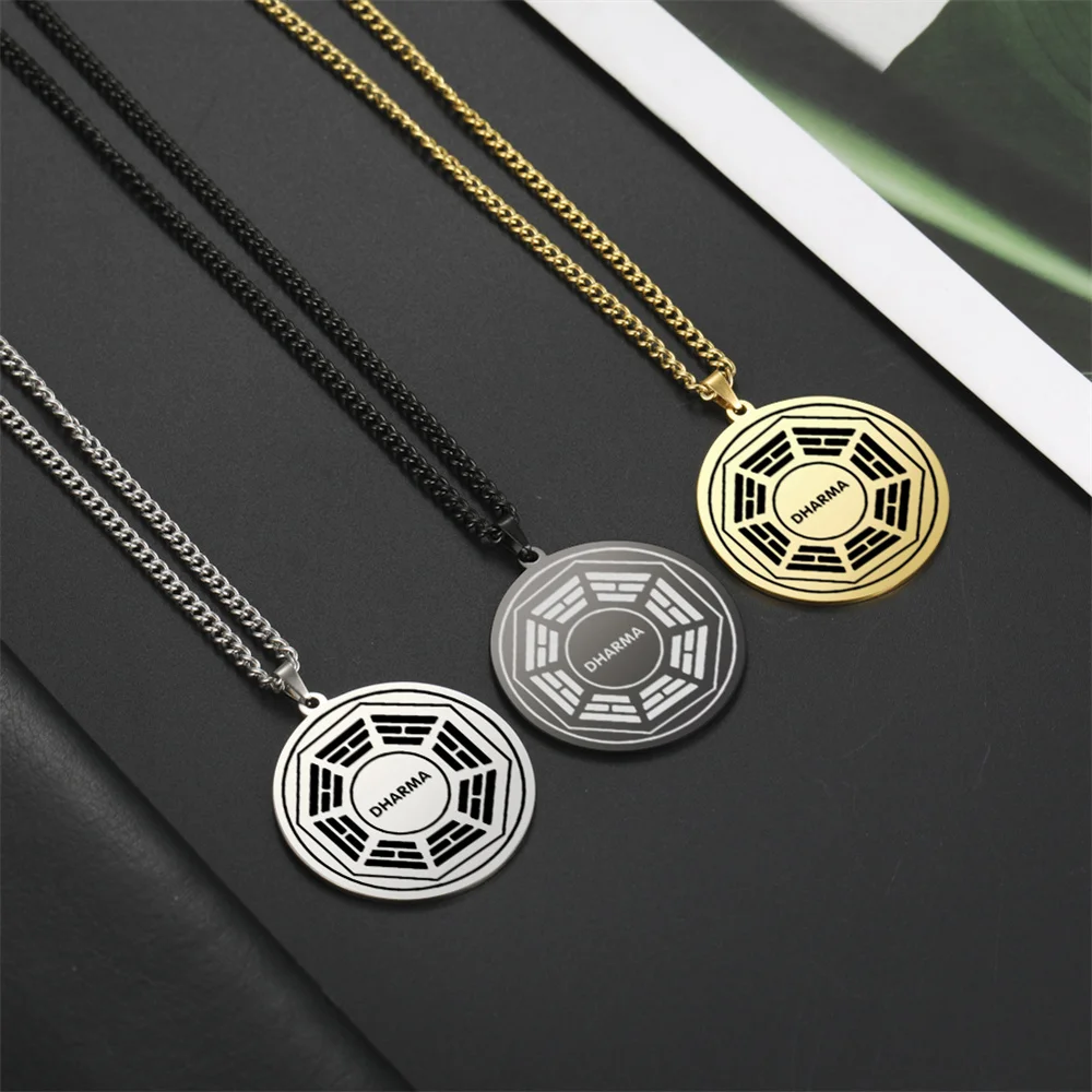 EUEAVAN Vintage Classic Dharma Sanskrit Necklace Buddhism Yoga Pendant Necklaces Stainless Steel Charm Chain Amulet Jewelry Gift