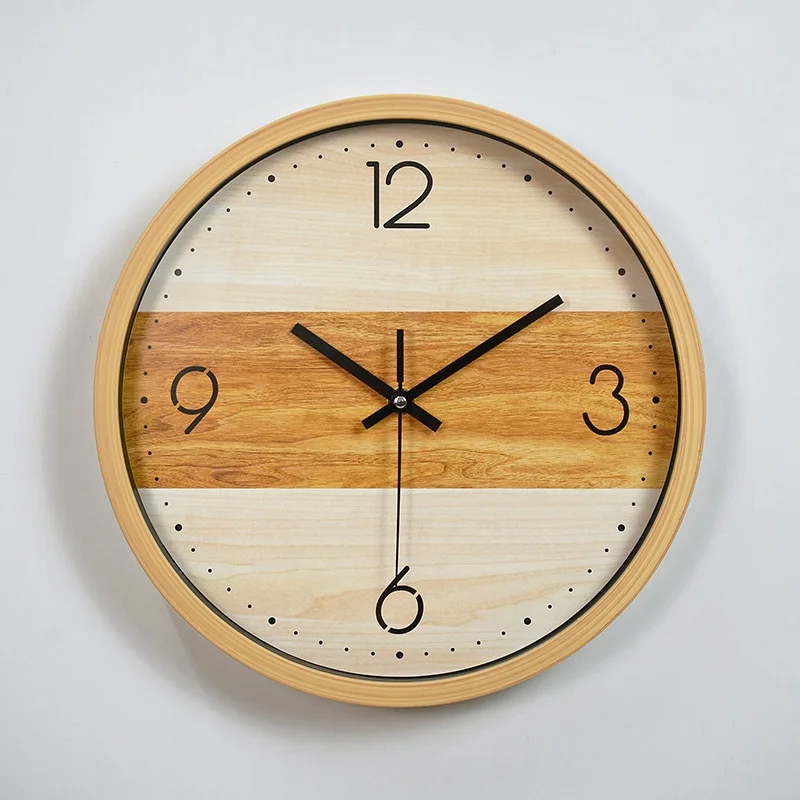 New 30cm Bamboo Patterned Plastic Hanging Clock Quartz Clock Bedroom Living Room Hanging Clocksimple Casual Home Good Item