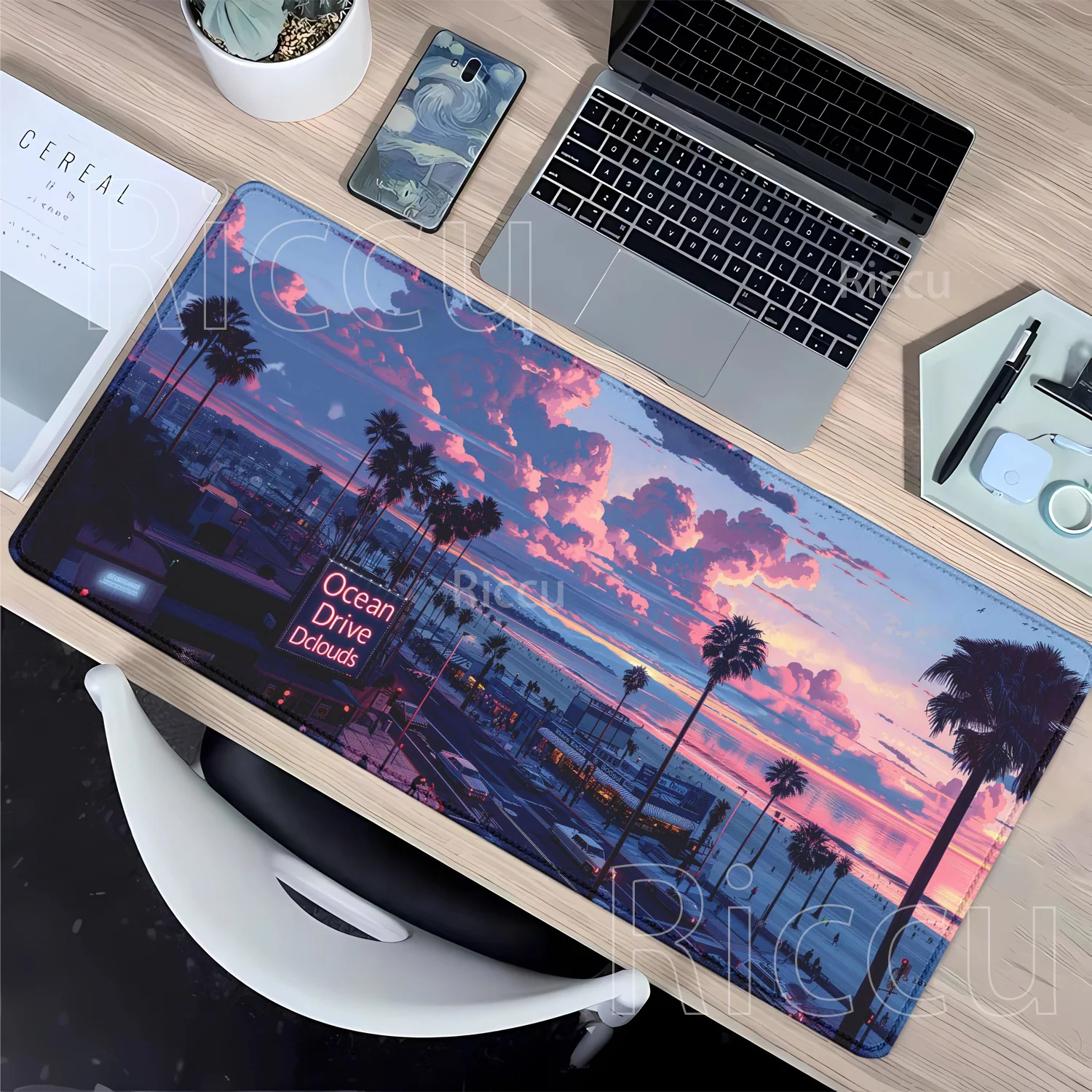 Sunset Beach Scenery Mauspad, großes rutschfestes Gummi-Gaming-Mauspad, Bürospiel, HD-Druck, 400 x 900 mm, Overlock-XXL-Schreibtischunterlage