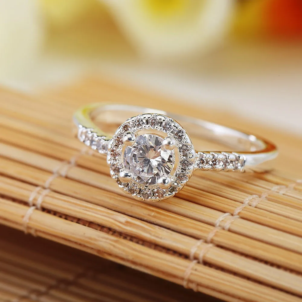 Classic Charms 925 Sterling Silver Diamond Rings For Women Crystal Adjustable Size Fashion Party Gift Wedding Jewelry