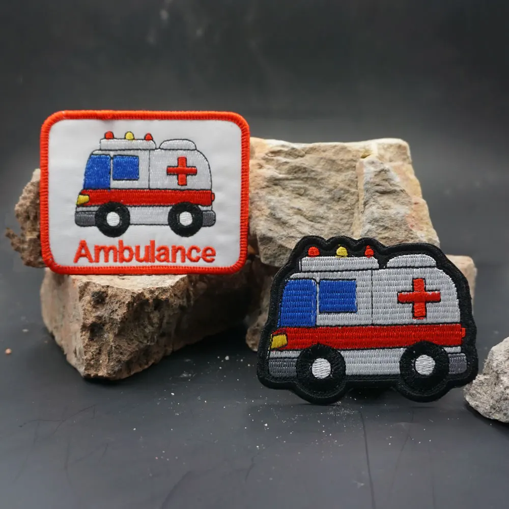 ambulance Embroidered Patches Applique Sewing Label punk biker Band Rock Clothes Badges with hook backing or sew on