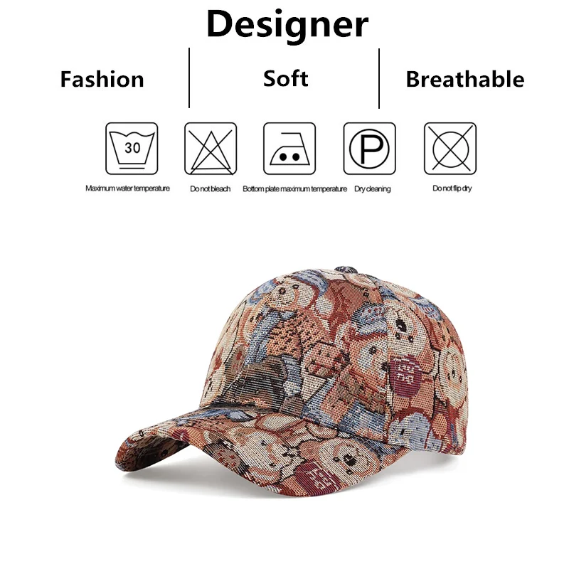 Unisex Cartoon Bear Full Print Baseball Caps Spring and Autumn Outdoor Adjustable Casual Hats Sunscreen Hat