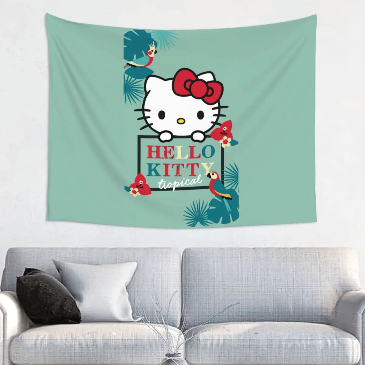 Custom Hello Kitty Manga Cat Hippie Tapestry for Bedroom Decoration Tapestries Home Decor