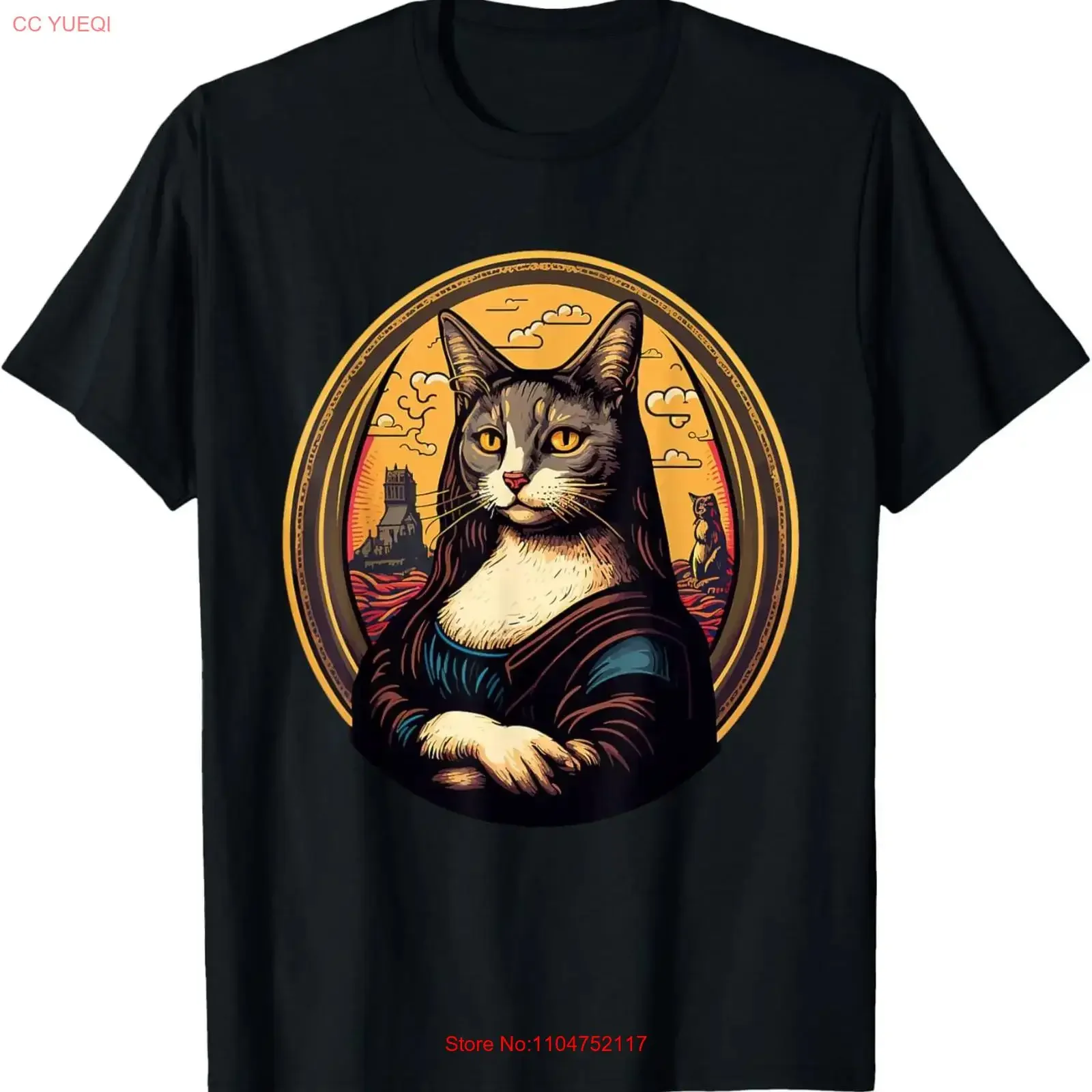 Mona Lisa Meowna Cat Lover Owner Mom Dad T Shirt  vintage Washed homme designer clothes Breathable graphic Unisex Stylish