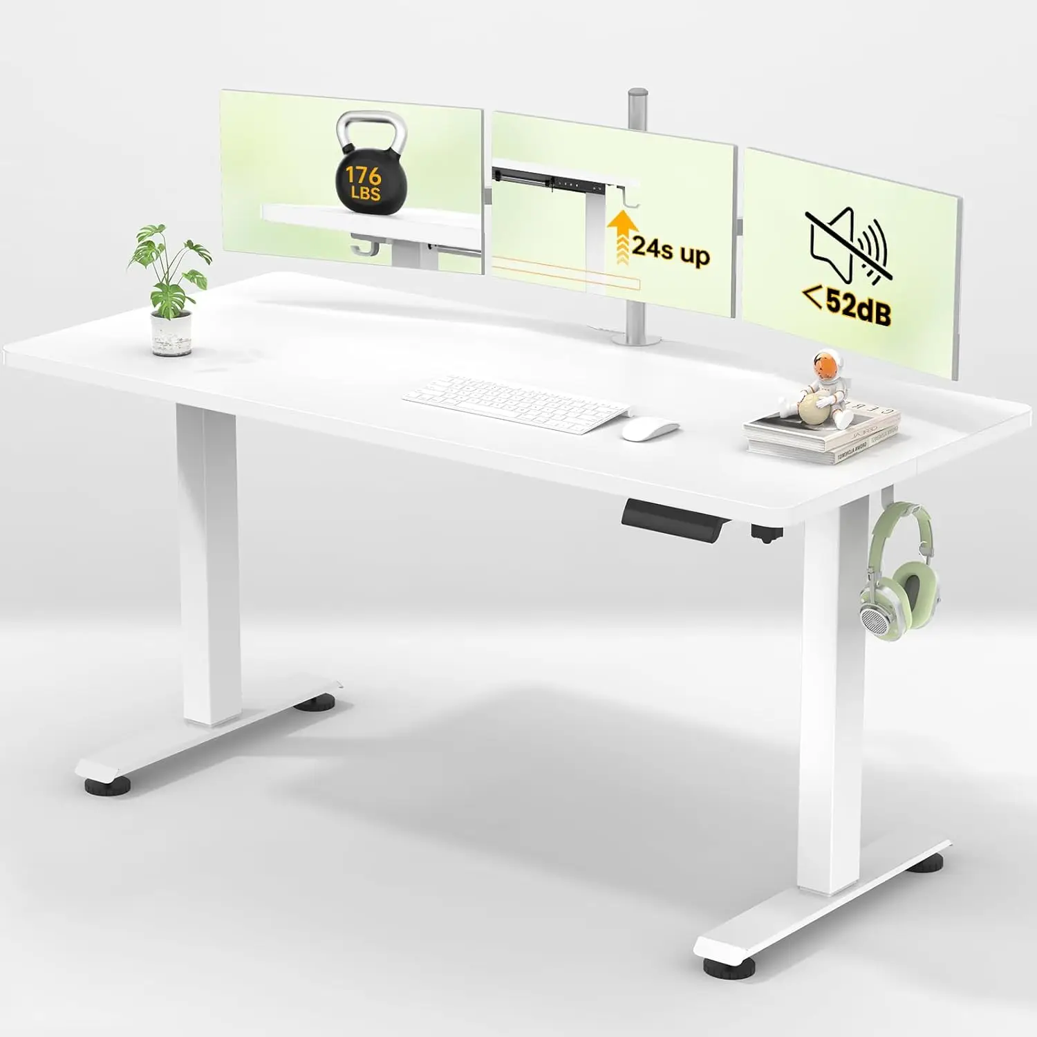 

55 Inch Electric Standing Desk, Sit to Stand, Height Adjustable, White Wooden Desktop for Home Office, Study, Gaming