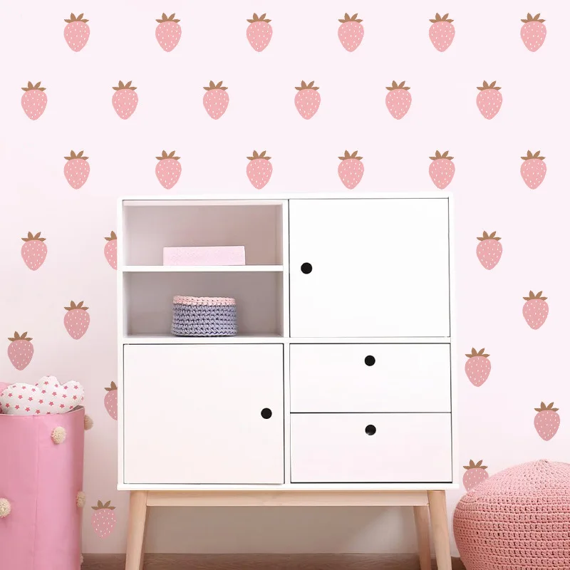 4Sheets Bohemian Style Strawberry Wall Stickers, Children's Room Wall Decoration Fruit Summer Bedroom Decals Self-adhesive PVC