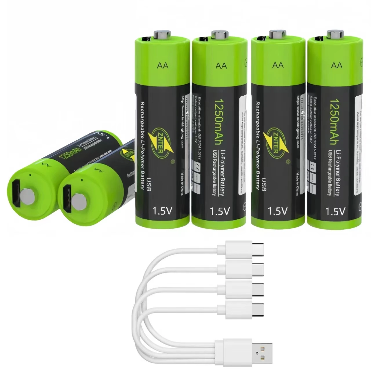 6PCS ZNTER 1.5V AA 1250mAh rechargeable battery USB lithium polymer battery charged via Micro USB charging cable