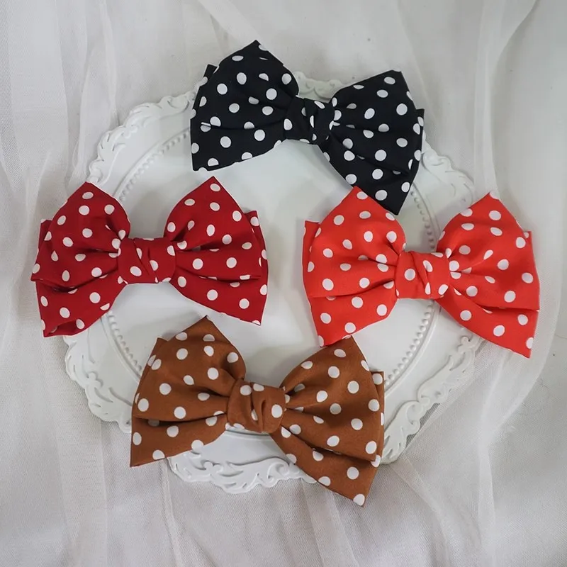 1 Piece Japanese JK Bow Hair Clips Monthly Girl Wine Red Polka Dot Bow Hairpin Sweet Versatile Head Accessory 13cm
