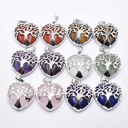 Wholesale 12pcs/lot fashion natural Amethysts lapis heart alloy tree of life Pendants for jewelry accessories marking free