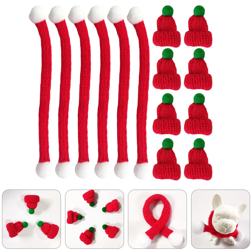 

20Pcs Xmas Mini Knit Hats Scarves DIY Woolen Mini Hats for Clothes Accessories Shoes Bags Holiday Decoration Supplies