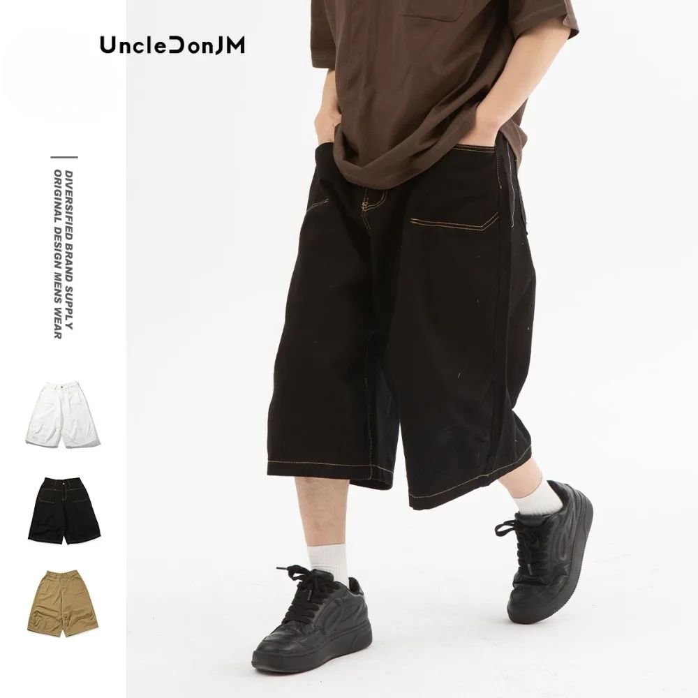 

Streetwear Retro Hip Hop Trendy Boys Cropped Pants Y2k Clothes Wide Leg Jeans Baggy Vintage Jorts