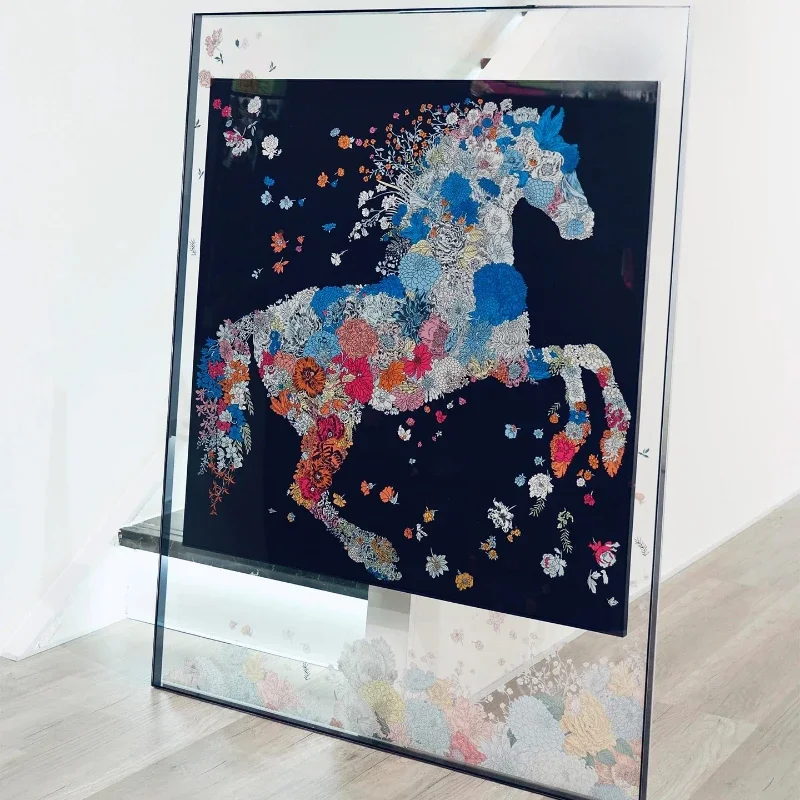 Silk scarf decorative painting light luxury high sense modern simple French living room hanging painting entrance blue