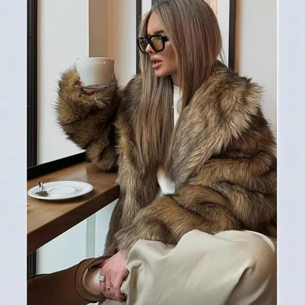 2026 Winter Frauen Faux Pelzmantel Mode Lange Hülse Lose Jacke Casual Oberbekleidung Chic V-ausschnitt Langarm Täglichen Straße Warme mantel