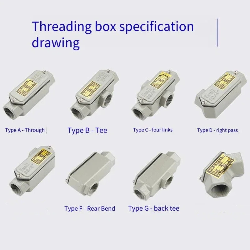 Cast Aluminum Explosion-Proof Elbow 6-Point Three-Pass Wire Box Straight-Through Four-Way DN20 for Safe Electrical Connections