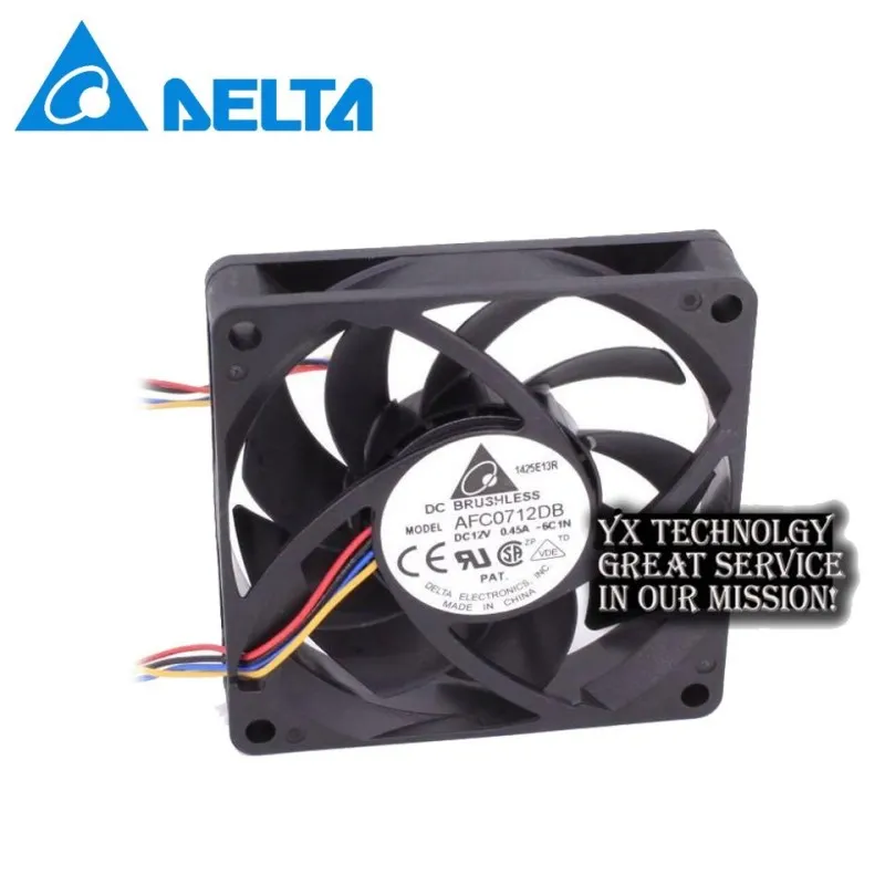 Delta 70*70*15mm 7015 70mm 12V 0.45A AFC0712DB 4-drutu podwójne łożysko kulkowe wentylator chłodzący CPU