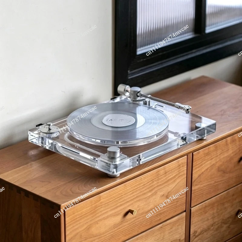 Vinyl Record Player / Dustproof Cover Modern Acrylic Transparent Record Player 33/45RPM Turntables Gramophone Phonograph