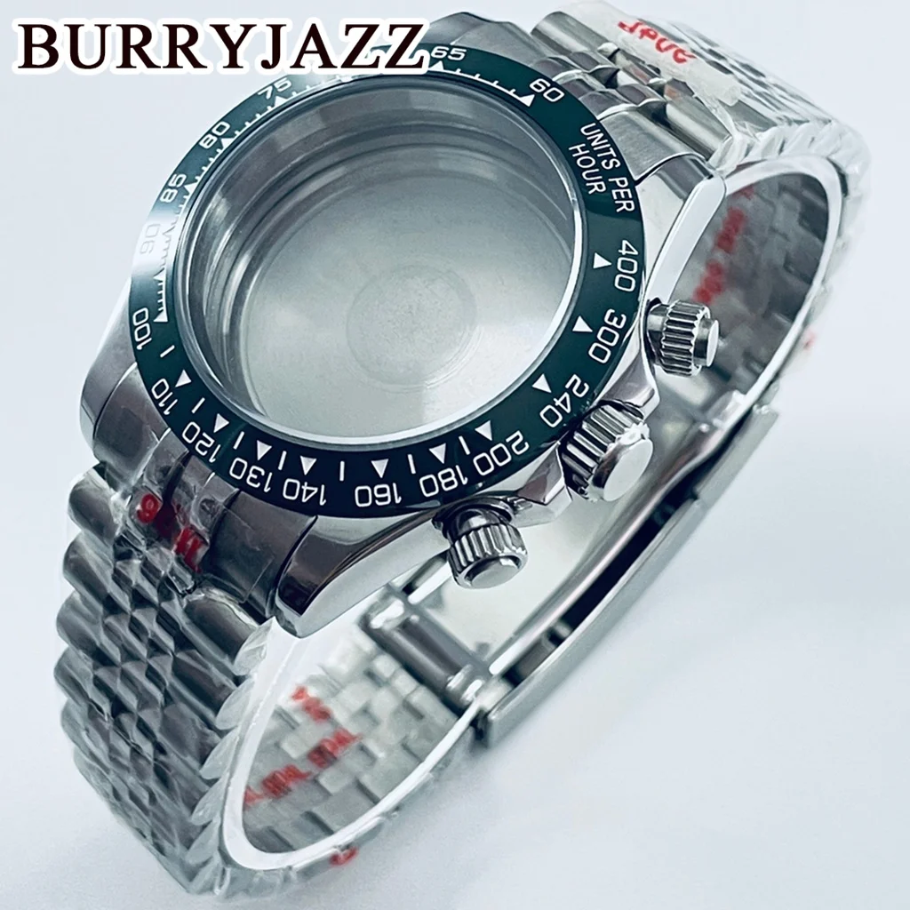 Daytona PVD Silver Green VK63 40mm Stainless Steel Case Sapphire Glass Case Men's Model Fit VK63 VK64 Featuring Quartz Movement