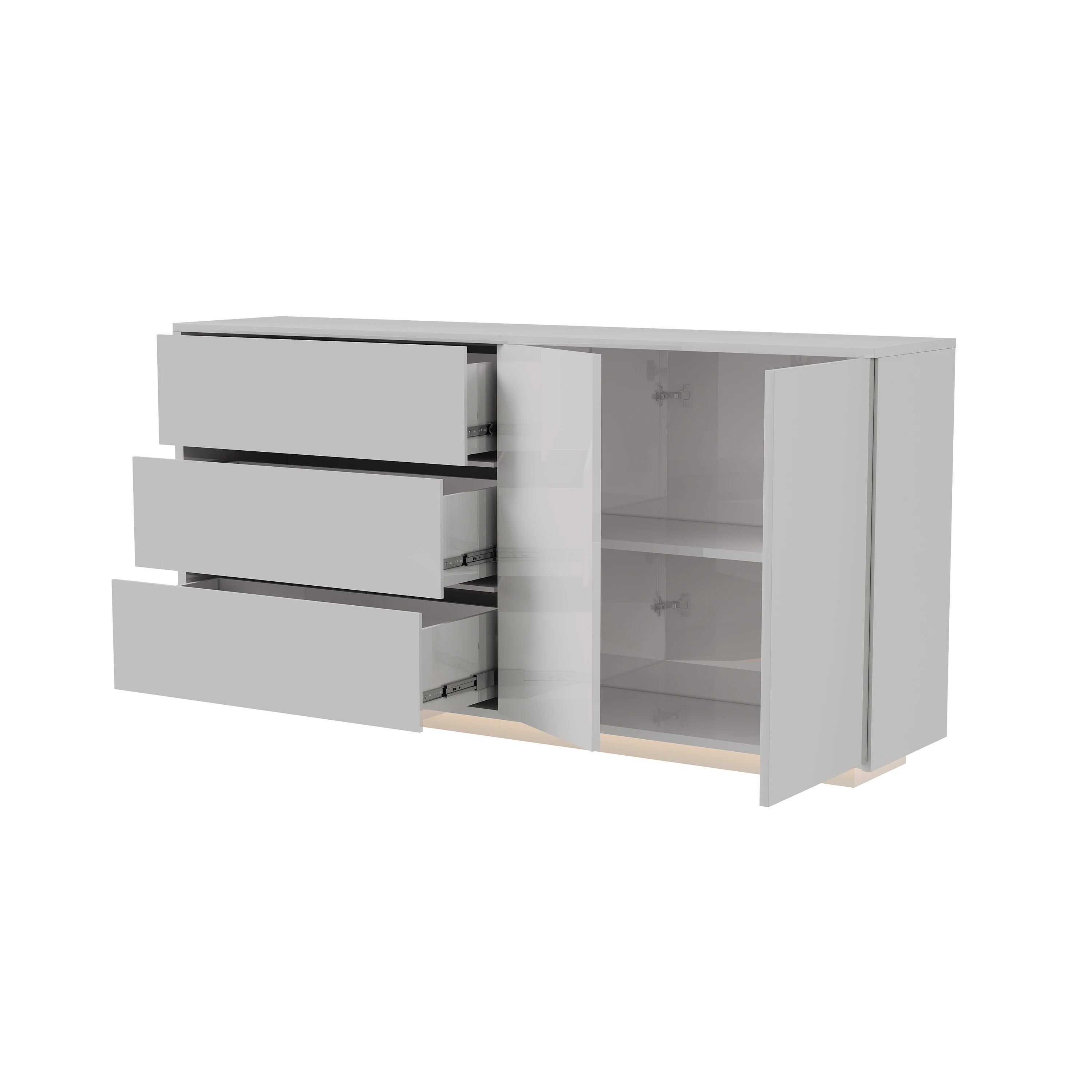 Rosahqnda Sideboard Hochglanzweiß mit LED, modernes Sideboard mit Tür und Schubladen, Buffetschrank, Kommode für die Küche – Detail 37
