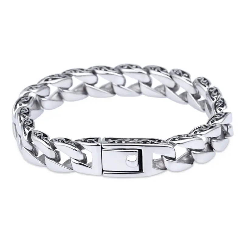 12mm Men Women Retro Bracelet Stianless Steel Bracelet Chain Bangle Cuban Curb Hand Jewelry Gifts