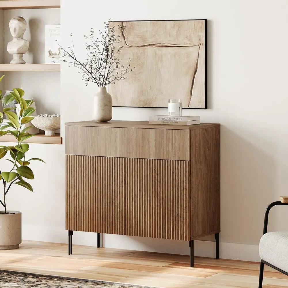 

Walnut 31.5 Wide Sideboard Buffet Cabinet with Storage for Dining or Living Room