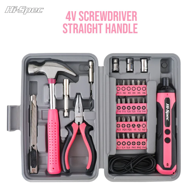 

33 pc Pink 3.6V Electric Cordless Power Screwdriver Bundle with 33 pc Household DIY Tool Kit for Women