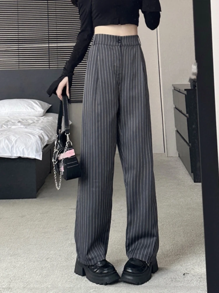 Pantaloni da abito a righe verticali slim fit Vita alta Elastico in vita da donna Faion Spring New Sle Pantaloni lunghi a gamba dritta