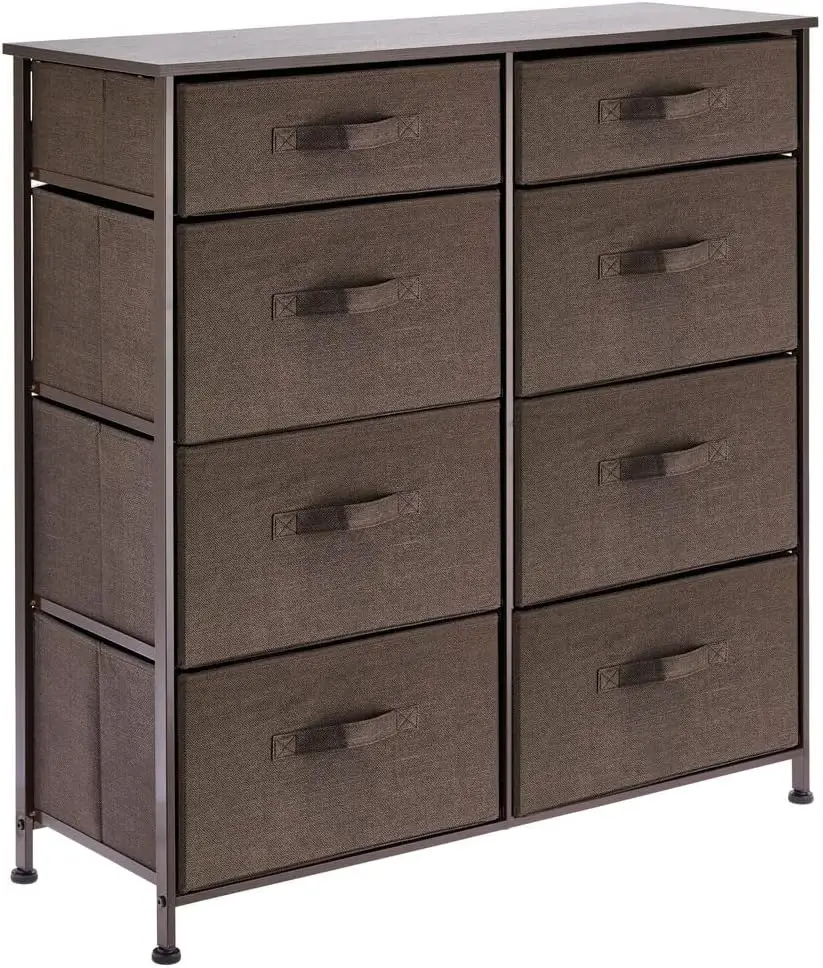 

35.3" High Steel Frame/Wood Top Storage Dresser Furniture Unit, 8 Removable Slim Fabric Drawers - Tall Bureau Organizer