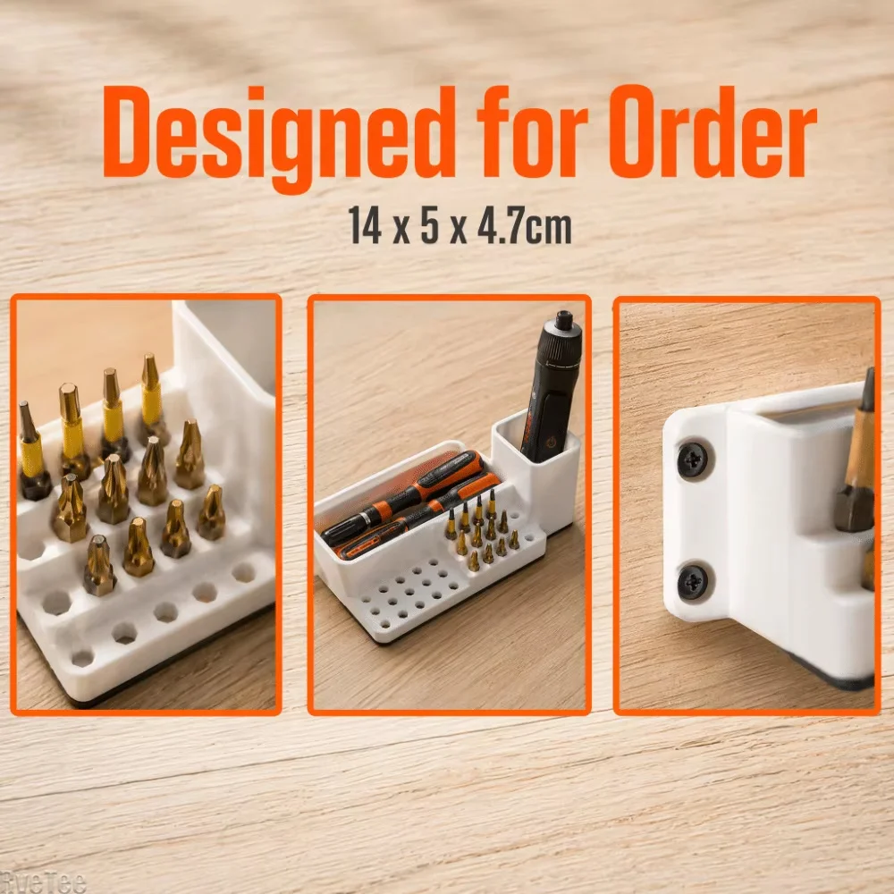 Dual Compartments Tool Storage Box Compact Open Top Screwdriver Bit Holder Plastic Build Hex Bit Slots Wall Mount Rack