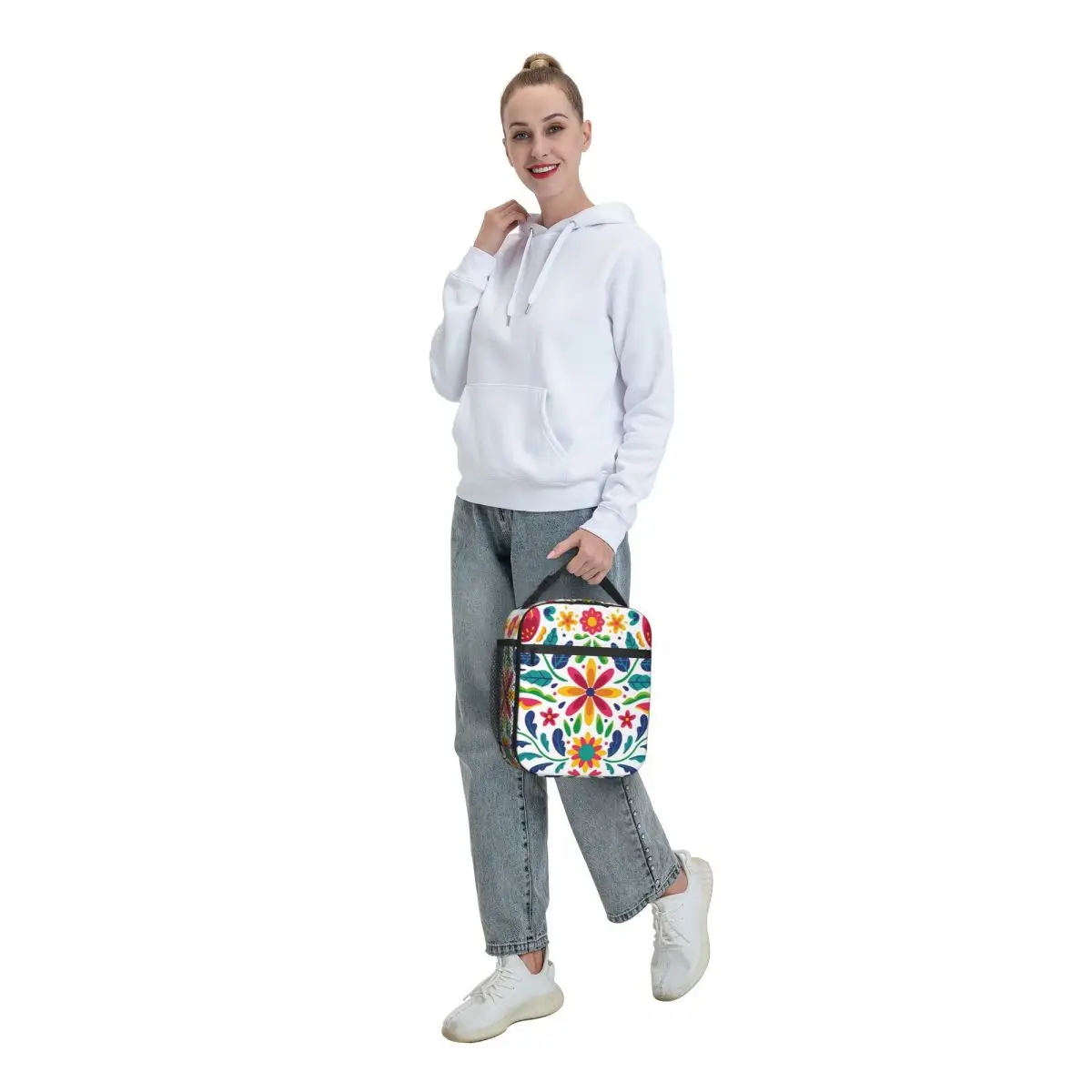 Mexican Flowers Thermal Insulated Lunch Bags Women Portable Lunch Tote for Kids School Children Multifunction Food Box