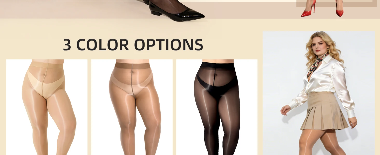 Glänzende Damen-Strumpfhose in Übergröße, Transparente Seidenstrümpfe mit Hoher Taille und Schimmer-Effekt – Detail 5
