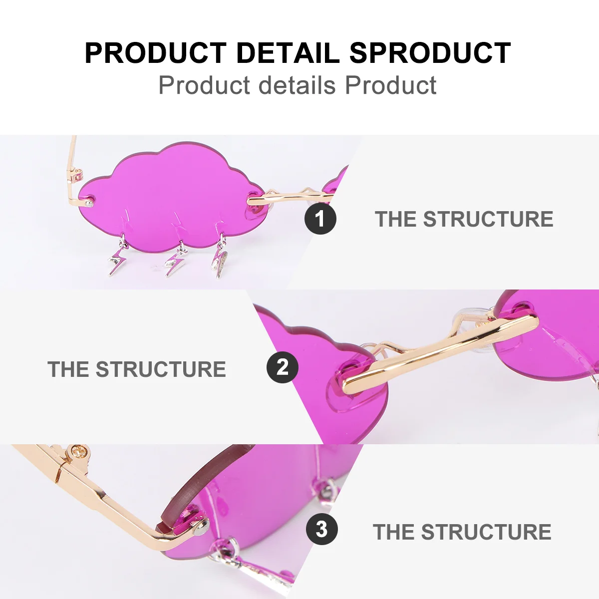 

1Pair Unique Glasses Creative Cloud Shaped Sunglasses Fashion Rimless Shades for Women Cool Party Wear Uv Protected