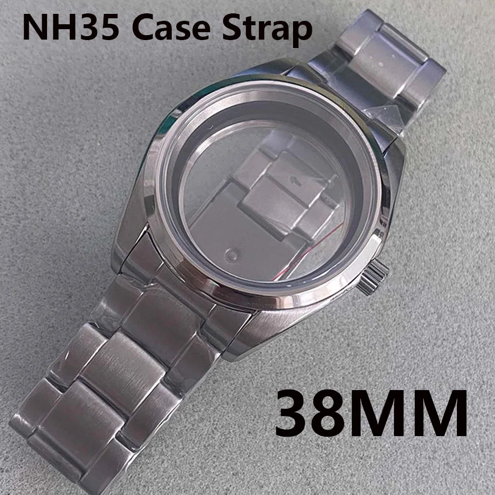 Stainless Steel Watch Case 38mm, Sapphire Glass Case Full Sand Band, for NH35 NH36 4R Movement, Fit 31mm Dial NH35 Case Bracelet