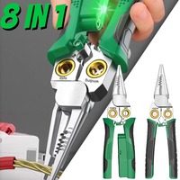 8 In 1 Stainless Steel Wire Stripper, Electrician Wire Cutting Pliers Wire Clamping Crimping Screwing Stripping Pliers