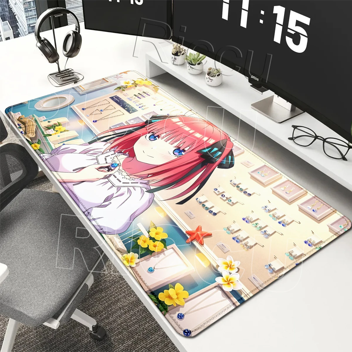 Nino Nakano Anime Mouse Pad Gaming Office Accessories Mats Anti-slip Rubber Base Lock Edge Keyboard Pads Aesthetics Extended Mat
