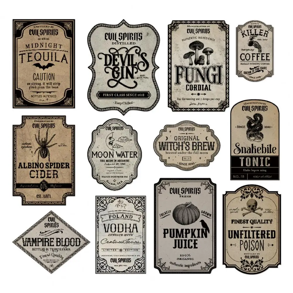 Vintage Halloween Labels Halloween Party Decorations Waterproof Potion Bottle Stickers Apothecary Decals Beer Bottle for Spooky